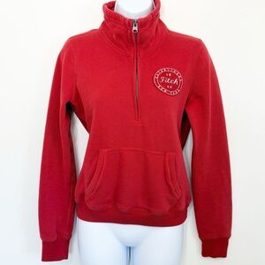 ABERCROMBIE & FITCH Quarter Zip Pullover Sweatshirt Red Medium
